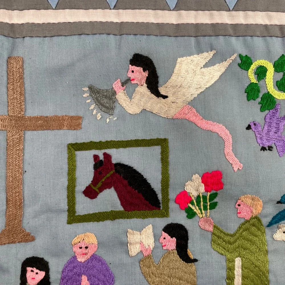 VTG‎ Hmong Story Cloth Embroidered Textile Wall Hanging Religious Nativity Folk